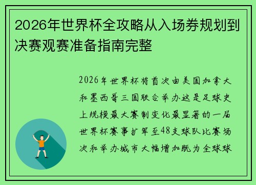 2026年世界杯全攻略从入场券规划到决赛观赛准备指南完整